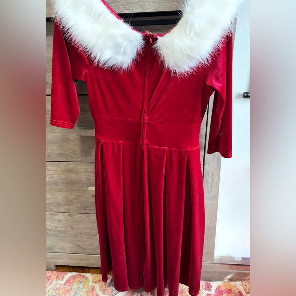 Christmas Dress with White Faux Fur Trim